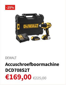 Aanbieding: Accuschroefboormachine - DCD708S2T-QW Brushless 18V/1,5Ah incl. koffer