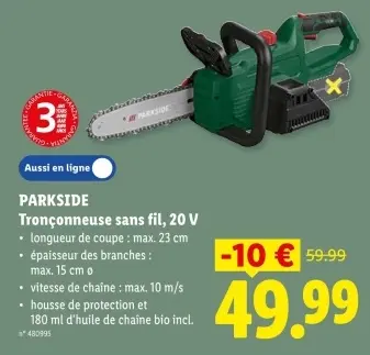 Offre: Tronçonneuse sans fil, 20 V