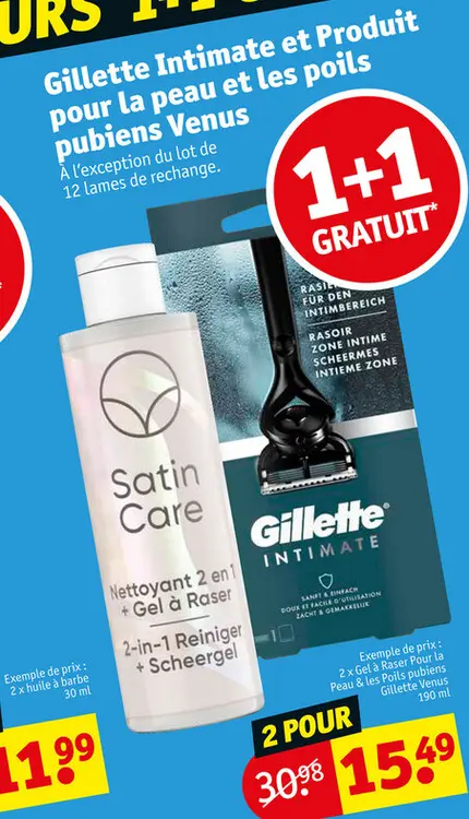 Offre: Gillette Intimate et pour la peau et les poil
