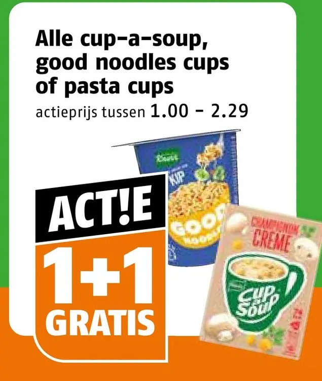 Aanbieding: Cup-a-soup, good noodles cups of pasta cups
