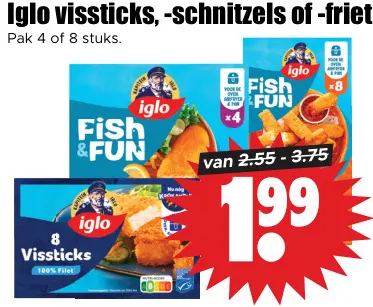 Aanbieding: Vissticks, -schnitzels of -friet