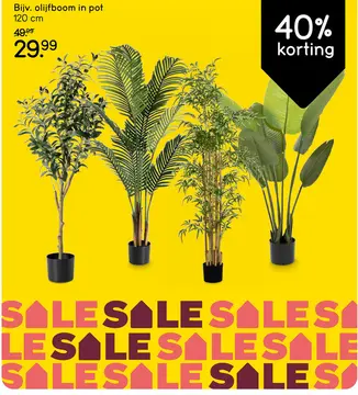 Aanbieding: Kunstboom in pot Olijfboom - groen/zwart - 120 cm