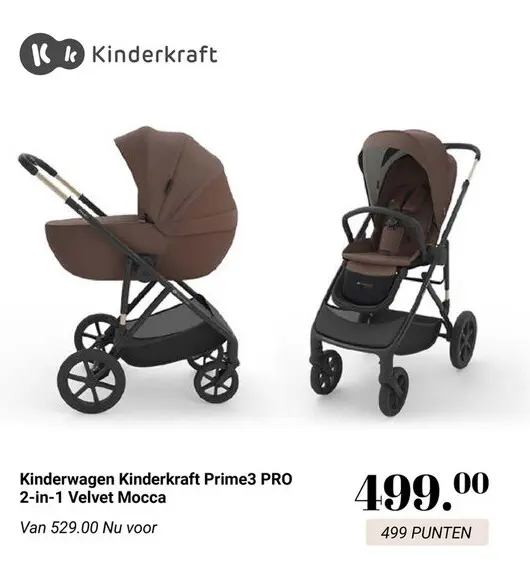 Aanbieding: Kinderwagen Kinderkraft Prime3 PRO 2-in-1 Velvet  Mocca