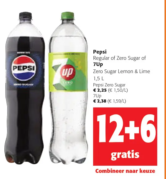 Aanbieding: Pepsi Regular or Zero Sugar or 7Up Zero Sugar