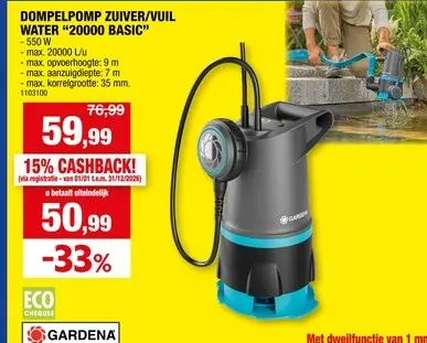 Promotie: Dompelpomp zuiver/vuil water 20000 Basic