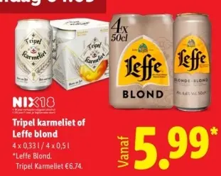 Aanbieding: Tripel karmeliet of Leffe blond