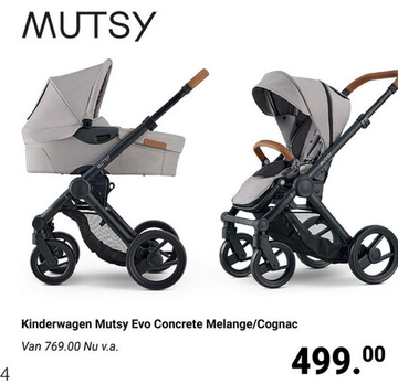 Aanbieding: Kinderwagen Mutsy Evo Concrete Melange/Cognac