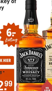 Aanbieding: Jack Daniel's Tennessee Whiskey 70CL
