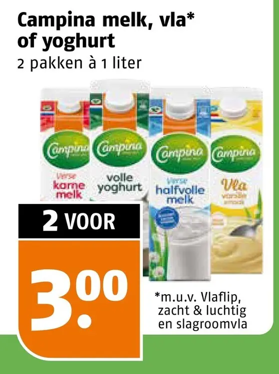 Aanbieding: Campina melk, vla of yoghurt