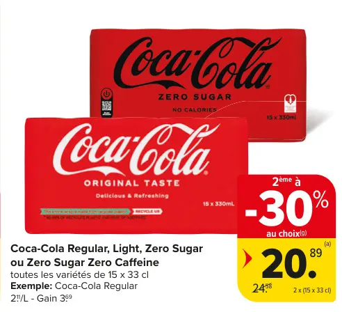 Offre: Coca-Cola Regular, Light, Zero Sugar ou Zero Caffeine