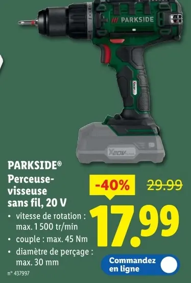 Offre: Perceuse-visseuse sans fil, 20 V