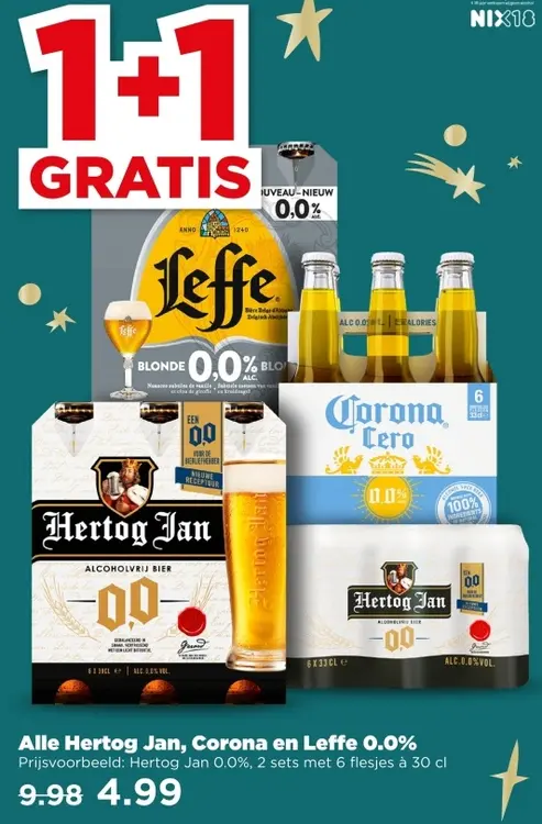 Aanbieding: Alle Hertog Jan, Corona en Leffe 0.0%