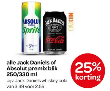 Aanbieding: Jack Daniels of Absolut premix blik
