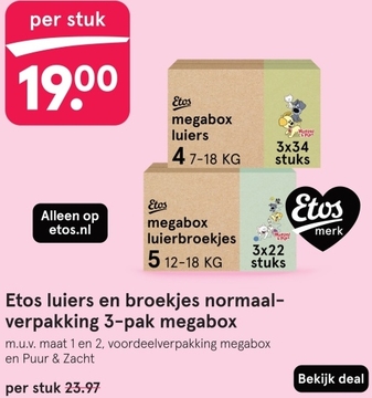 Aanbieding: Etos luiers en broekjes normaalverpakking 3-pak megabox