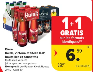 Offre: Kwak, Victoria et Stella 0.0° bouteilles et cannettes