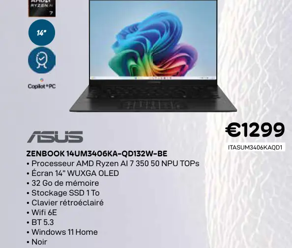 Offre: Zenbook 14um3406ka-qd132w-be