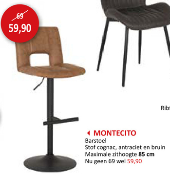 Aanbieding: Barstoel Montecito ZH58/85cm stof cognac