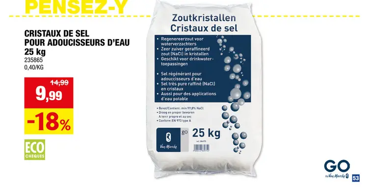 Offre: Van Marcke go cristaux de sel pour adoucisseurs d’eau 25kg