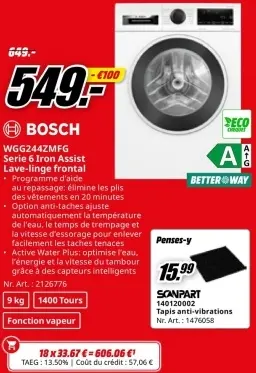Offre: BOSCH WGG244ZMFG Serie 6 Iron Assist Lave-linge