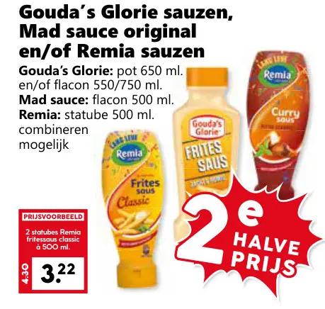 Aanbieding: Gouda's Glorie sauzen, Mad sauce original en/ of Remia sauzen