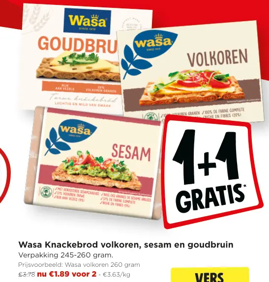 Promotie: Wasa Goudbruin, Volkoren, Sesam