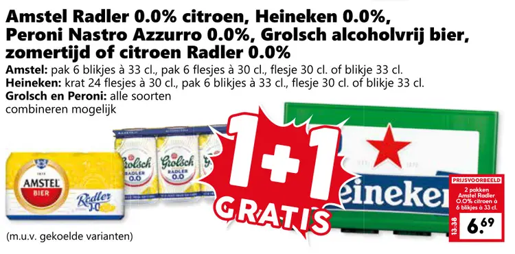Aanbieding: Amstel Radler 0.0% citroen, Heineken 0.0% en meer