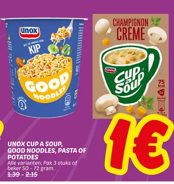Aanbieding: Unox cup a soup, good noodles, pasta of potatoes