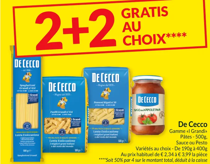 Offre: De Cecco Gamme «I Grandi» Pâtes, Sauce 
