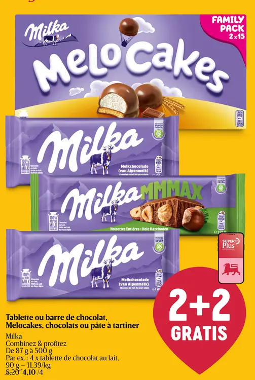 Offre: Tablette ou barre de chocolat, Melocakes, chocolats ou pate a tartiner