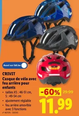 Offre: Casque de vélo avec feu arrière pour enfants
