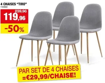 Offre: Tiro chaise de salle à manger 45x55x85 cm gris 4 pièces