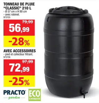 Offre: Practo Garden Classic tonneau de pluie avec base 210l + robinet