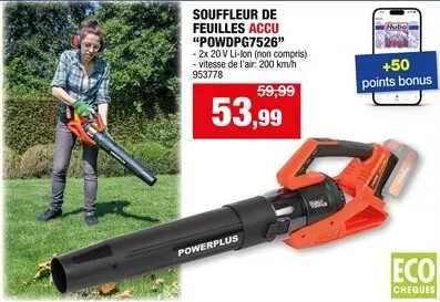 Offre: Powerplus Dual Power POWDPG7526 souffleur de feuilles sans fil 2x20 V batterie non comprise
