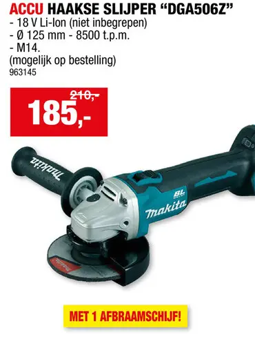 Promotie: Makita DGA506Z accu haakse slijper 18V Li-Ion 125mm zonder accu
