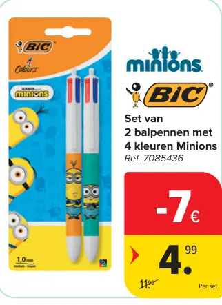 Promotie: 2 balpennen met 4 kleuren Minions