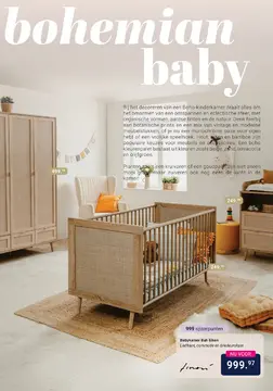 Aanbieding: Babykamer Finori Bali Eiken/Riet Decor (Ledikant + Commode incl. Opzet + 3-deurskast)