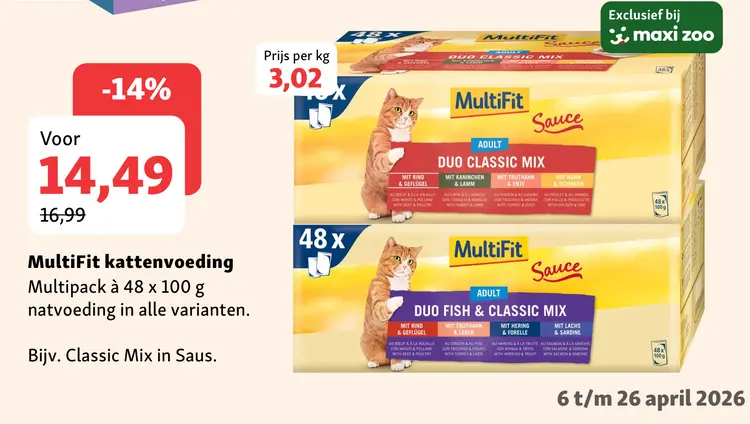 Aanbieding: MultiFit kattenvoeding Multipack