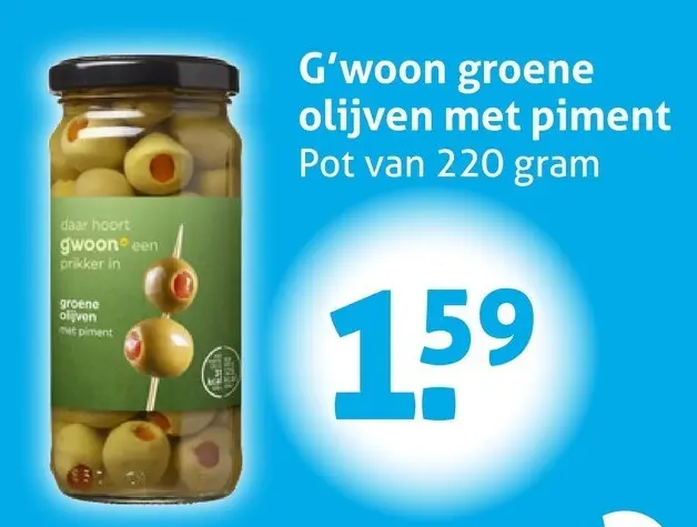 Aanbieding: Groene olijven met piment