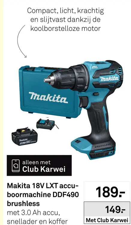 Aanbieding: Makita 18V LXT accuboorrmachine DDF490