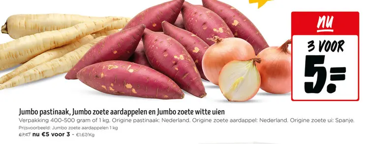 Promotie: Pastinaak, zoete aardappelen en zoete witte uien