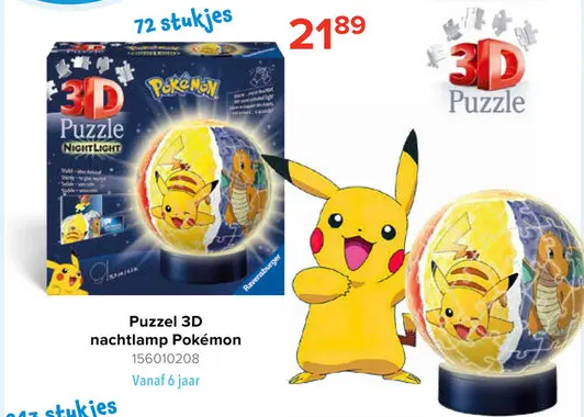 Aanbieding: Ravensburger 3D Puzzel Pokémon met Verlichting - Vanaf 3 Jaar