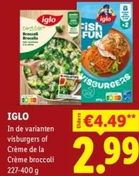 Aanbieding: Visburgers of Crème de la Crème broccoli