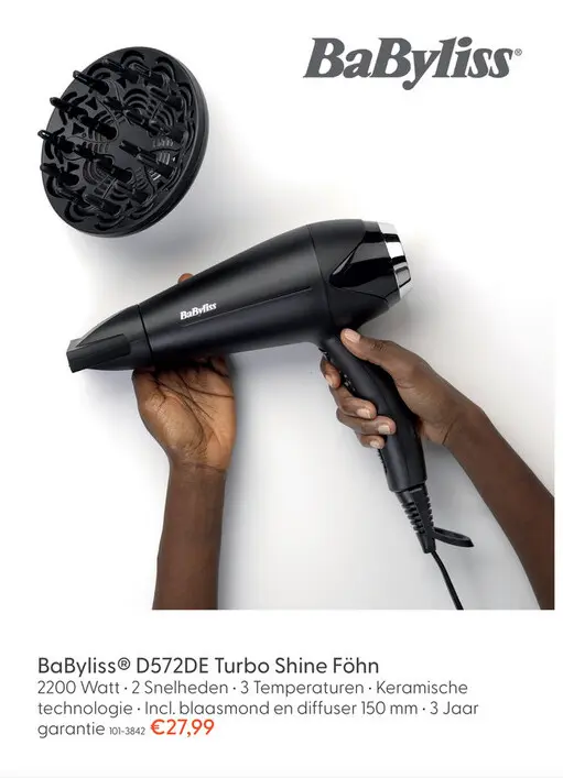 Aanbieding: Babyliss D572DE turbo shine 2200W föhn