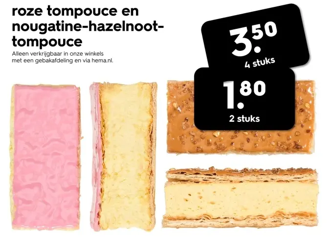 Aanbieding: Roze tompouce en nougatine-hazelnoottompouce