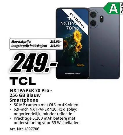Aanbieding: TCL NXTPAPER 70 Pro - 256 GB Blauw Smartphone