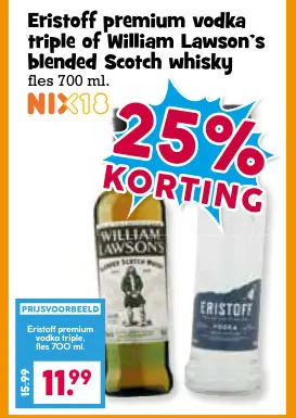 Aanbieding: Eristoff premium vodka triple of William Lawson's Whisky
