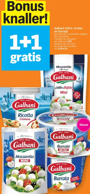 Promotie: Galbani mini's, ricotta en burrata