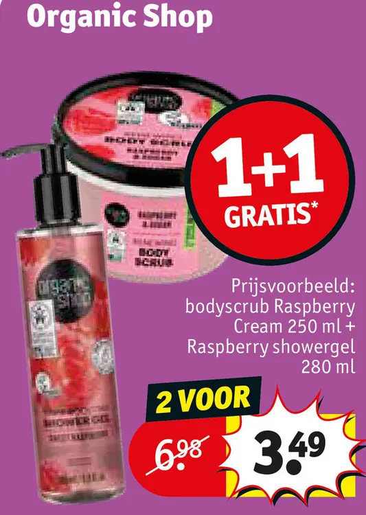 Promotie: Bodyscrub Raspberry Cream + Raspberry showerg