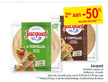 Aanbieding: Jacquet Tortilla's natuur of Volkoren 2de aan -50% NAAR KEUZE