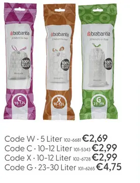 Aanbieding: Brabantia afvalzakken PerfectFit G 23-30L 20 stuks